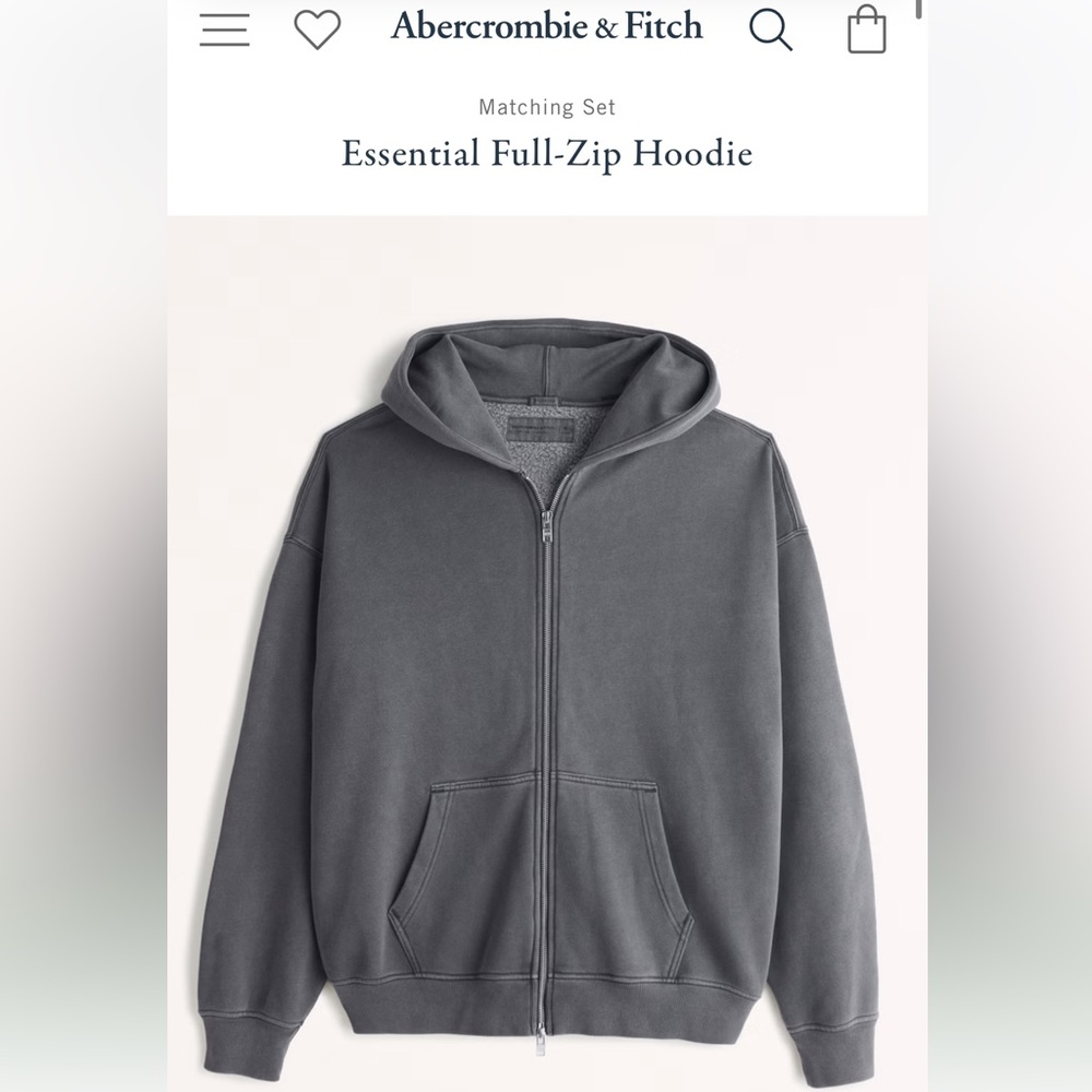 Abercrombie and Fitch Essential Full Zip Hoodie Men’s XL Dark Grey